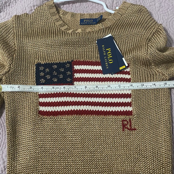Polo by Ralph Lauren Tan Sweater with American Flag Patch - Picture 2 of 5